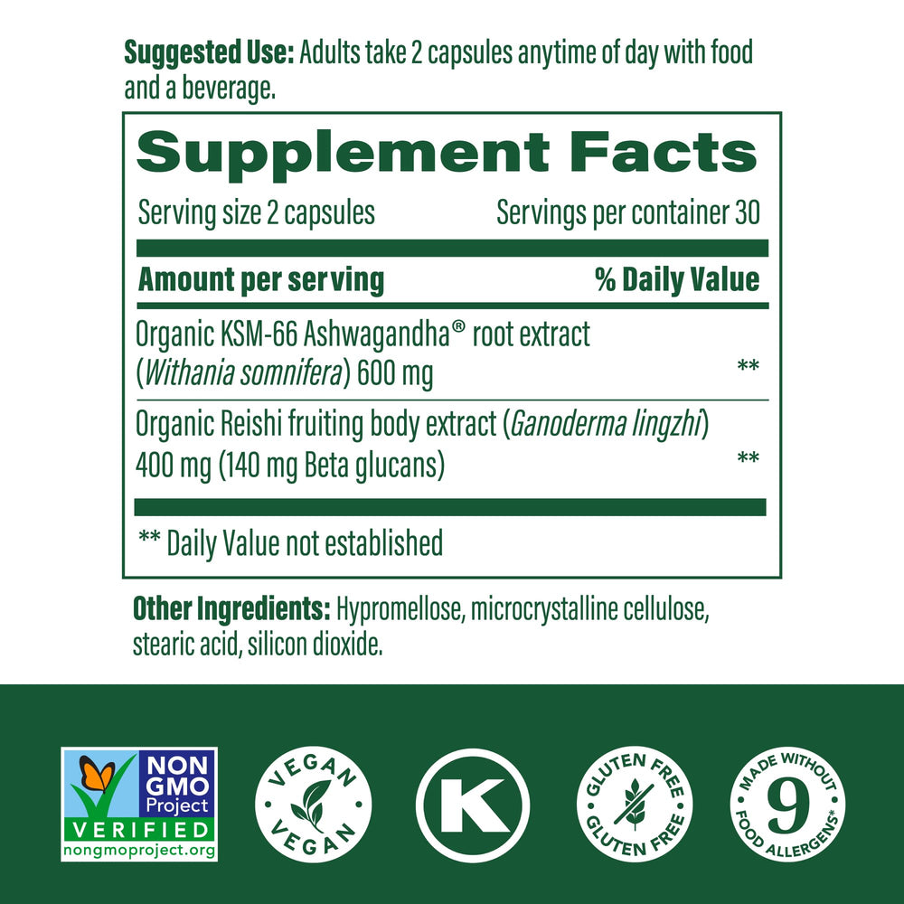 Reishi mushroom and KSM-66 Ashwagandha for stress support