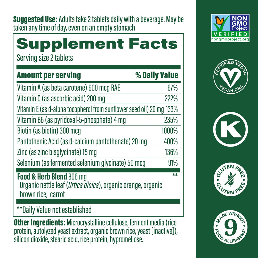 Close-up of MegaFood Skin, Nails & Hair 2 front label