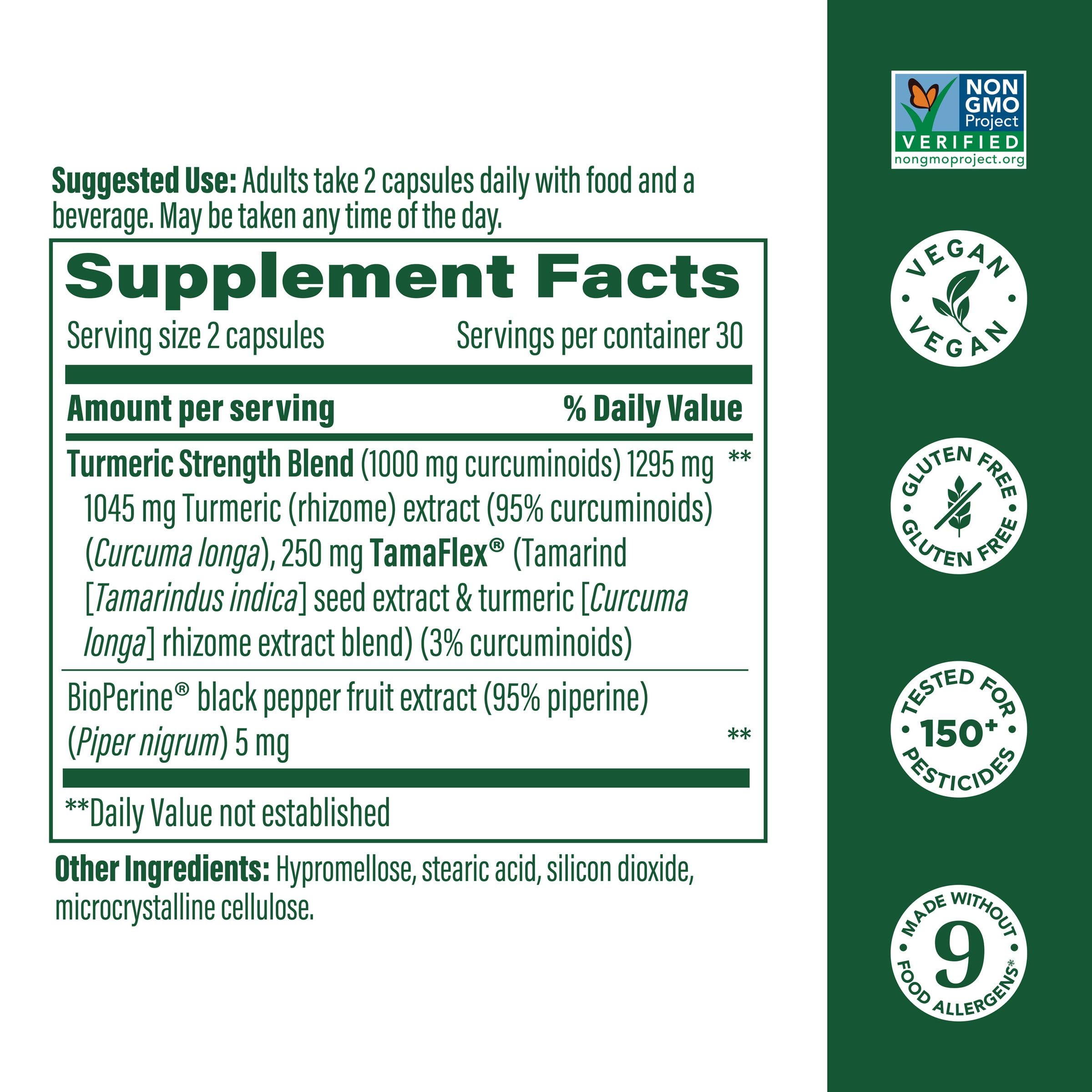 Product label highlighting 1000 mg curcuminoids per serving