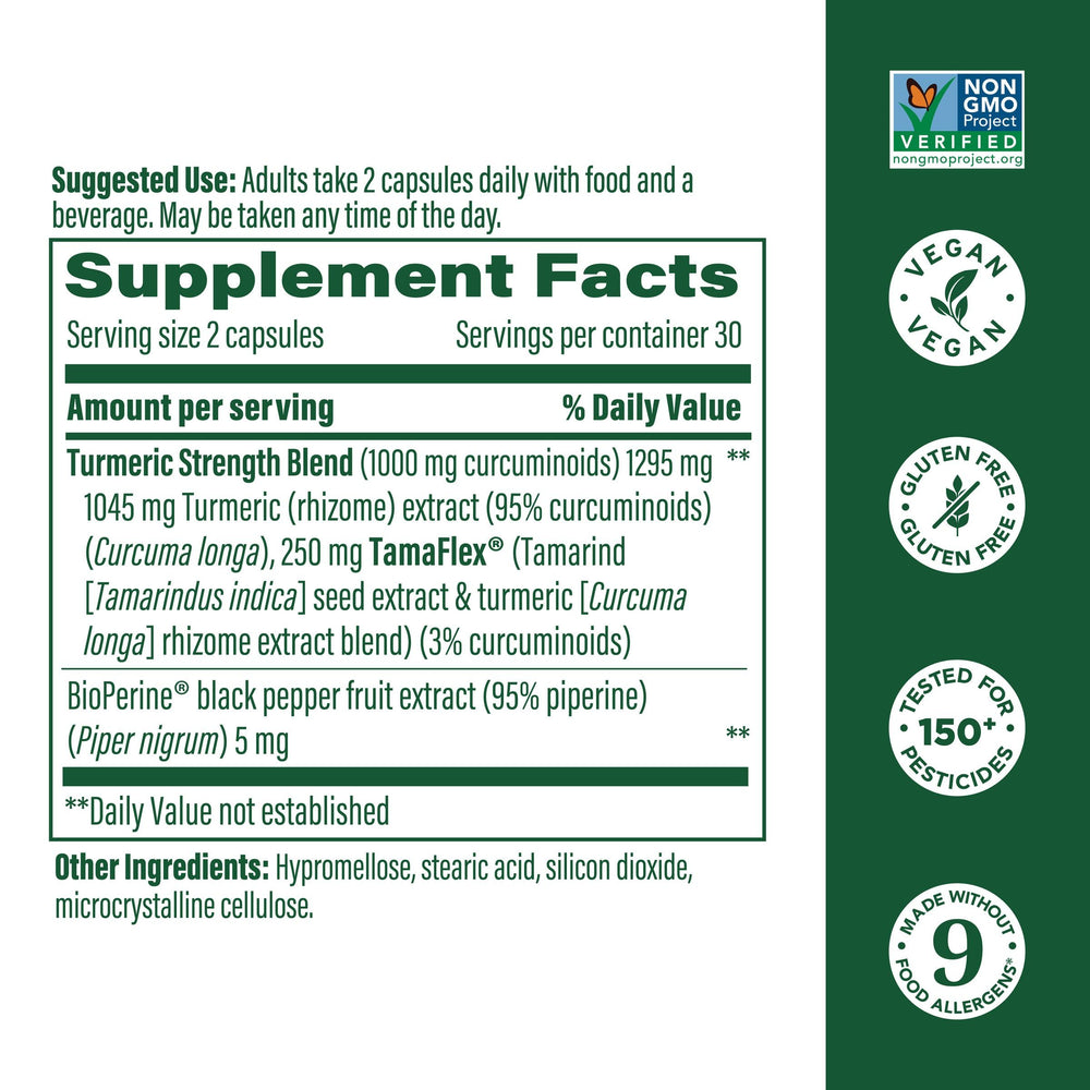 Product label highlighting 1000 mg curcuminoids per serving