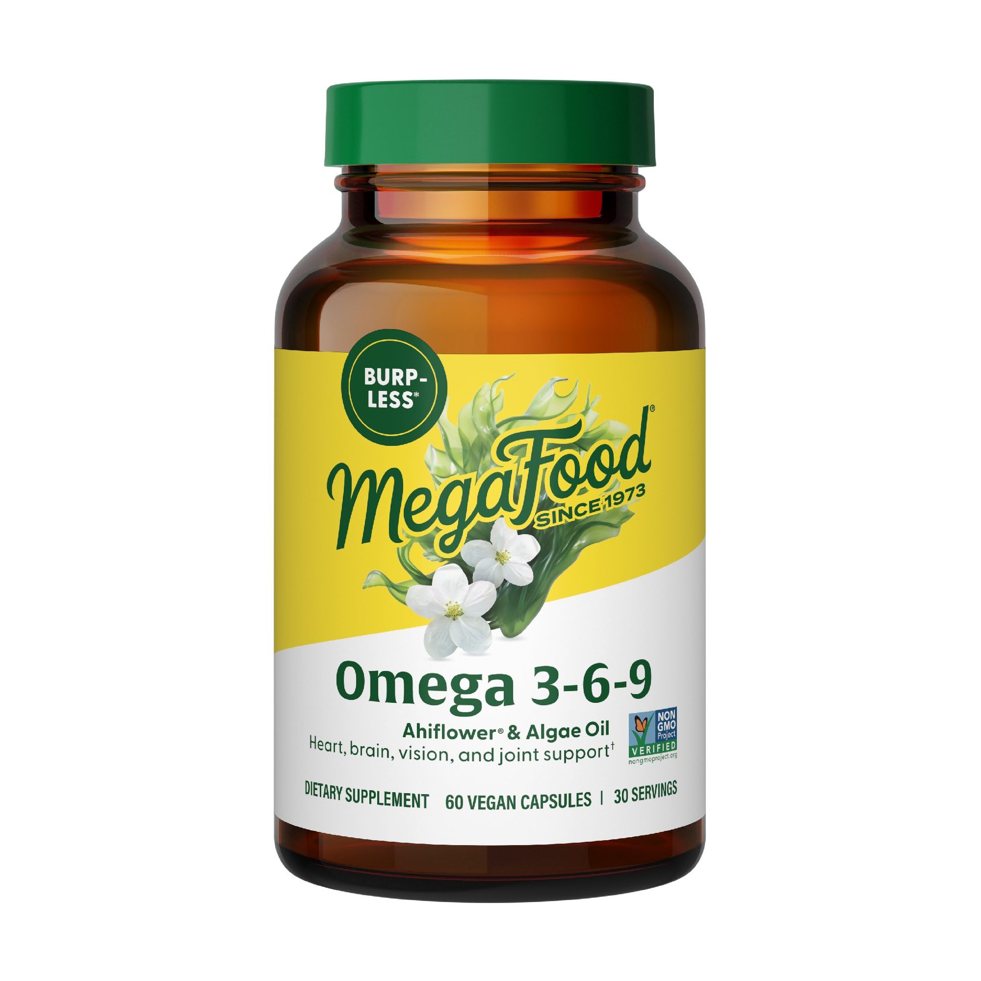 MegaFood Vegan Omega 3 6 9 Burp-Less bottle with 60 capsules