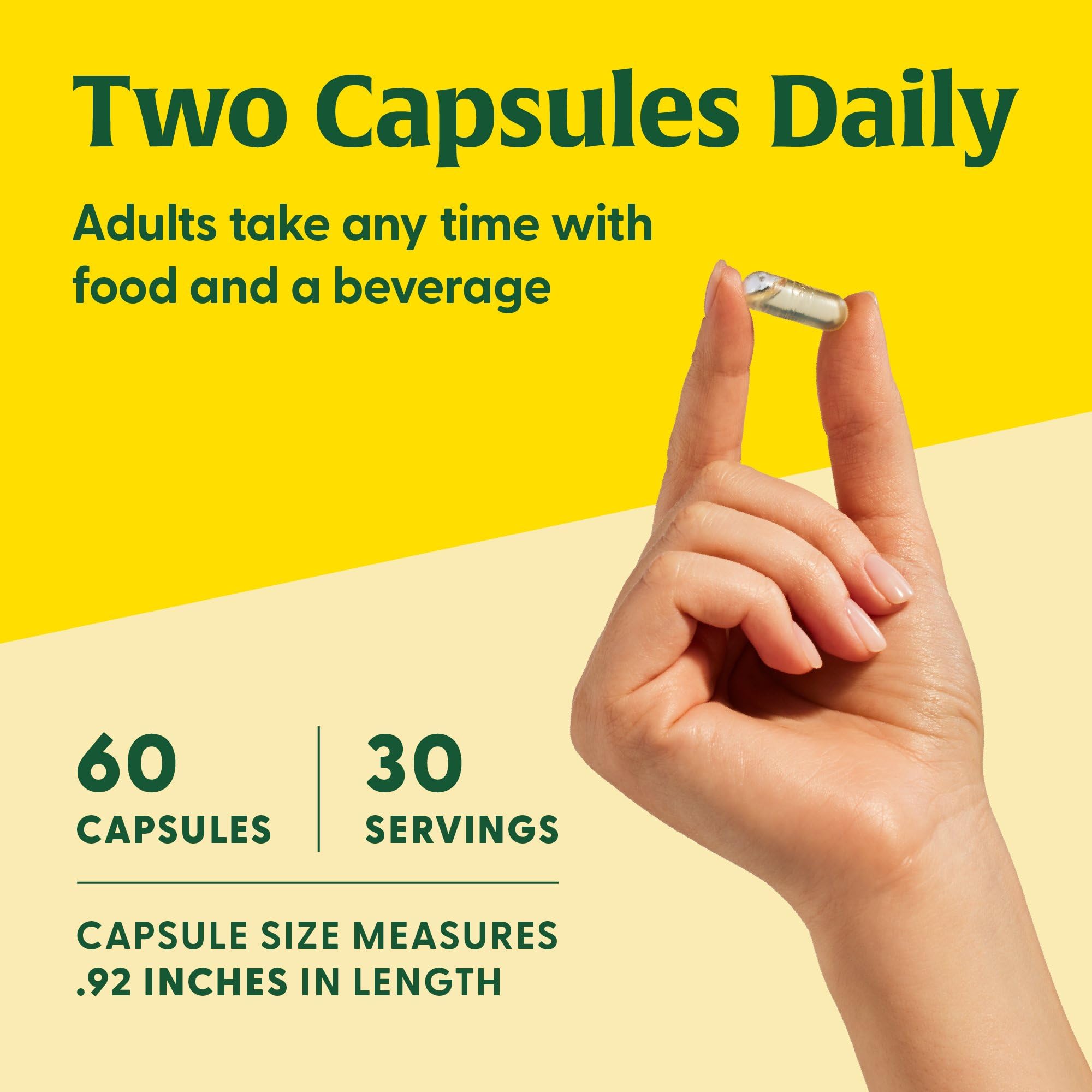 Two capsules taken with food and a beverage