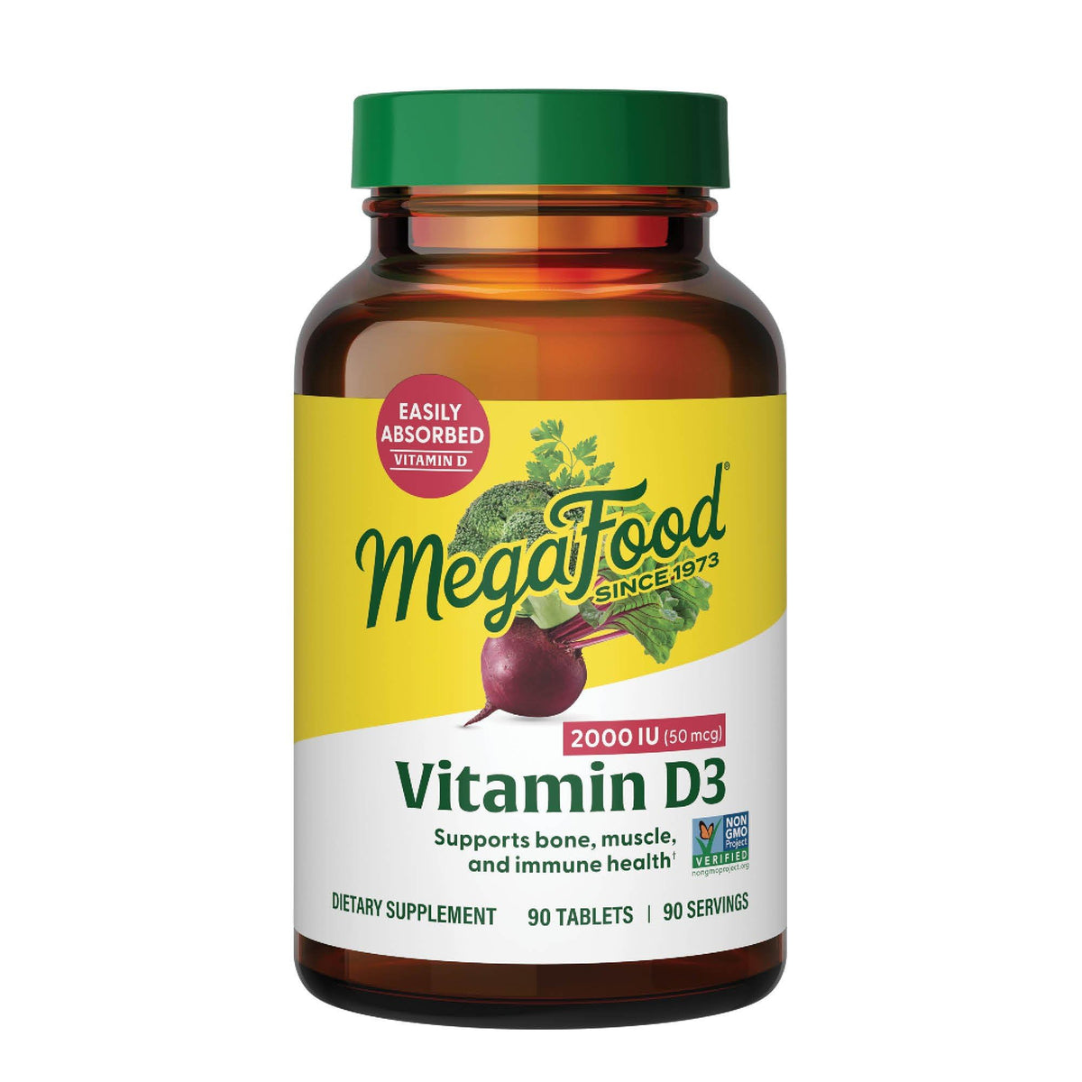 MegaFood Vitamin D3 2000 IU bottle with 90 tablets