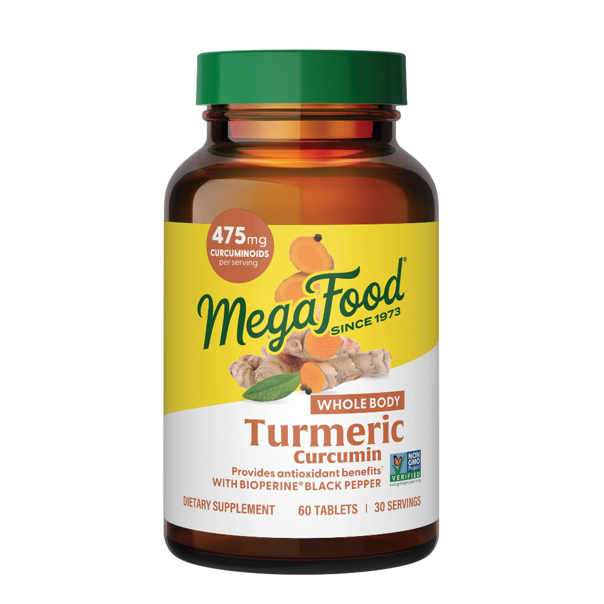 MegaFood Whole Body Turmeric Curcumin bottle front view - 60 tablets