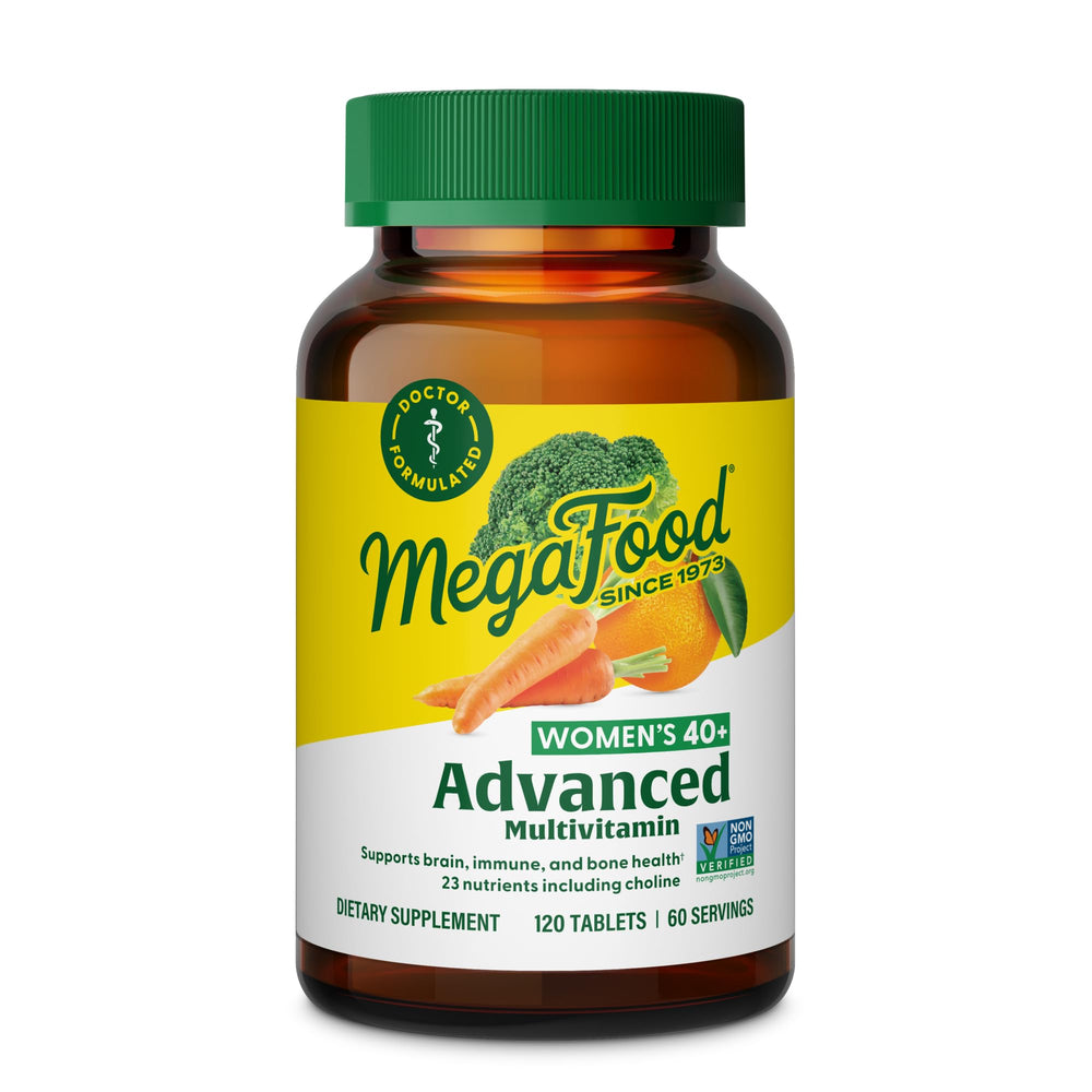 Front label of MegaFood Women's 40+ Advanced Multivitamin bottle