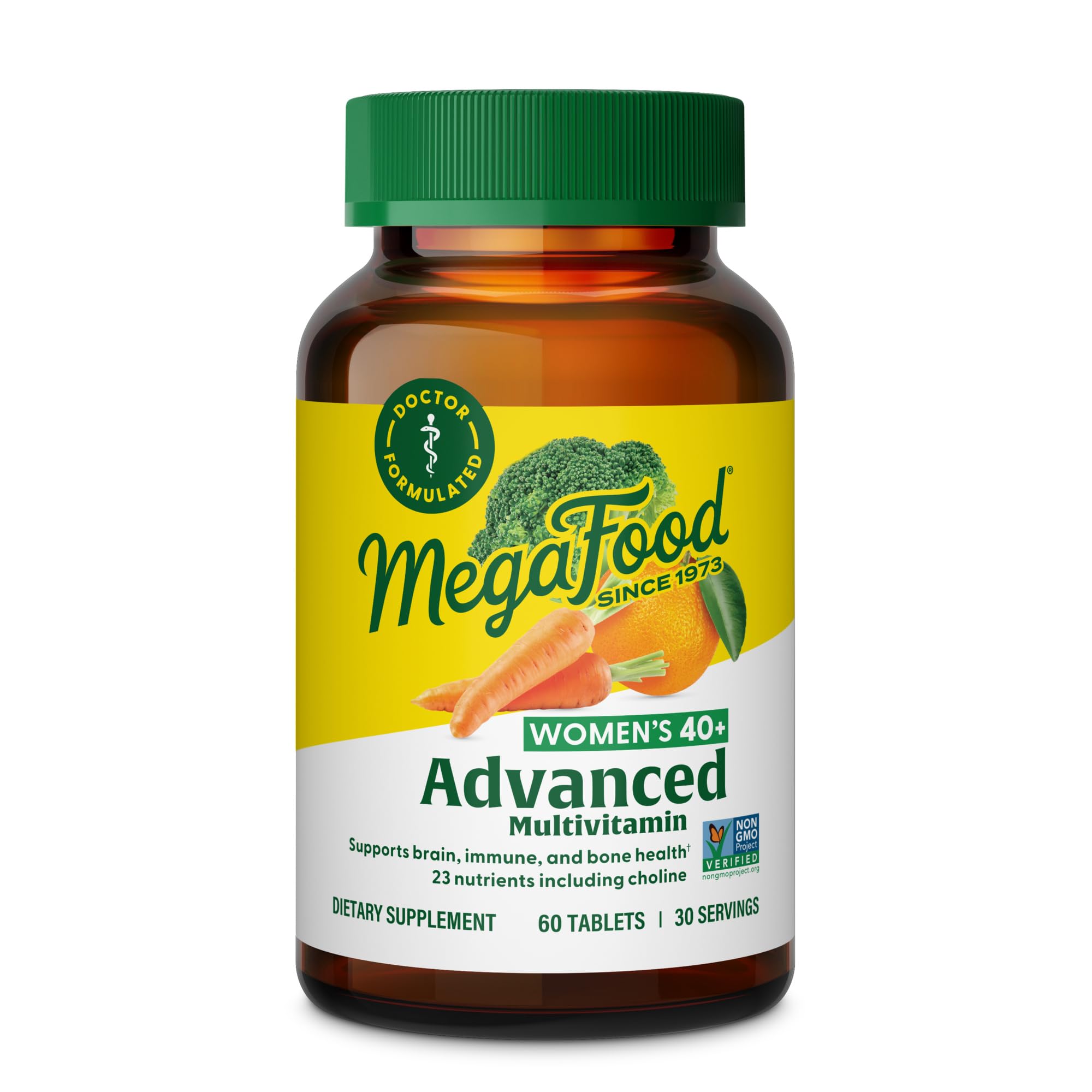 Front view of MegaFood Women's 40+ Advanced Multivitamin bottle