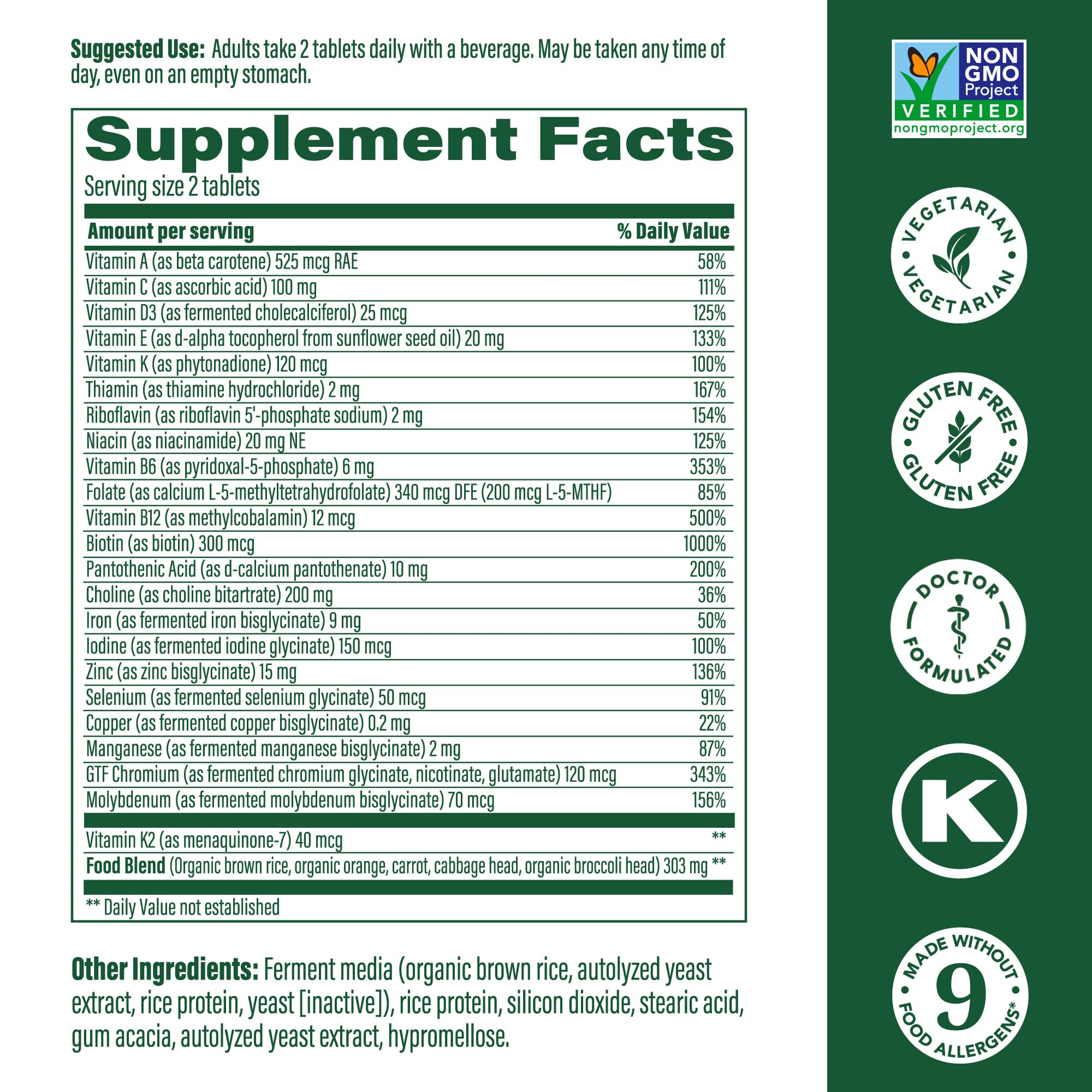 Label and supplement facts of MegaFood Women's 40+ Advanced Multivitamin
