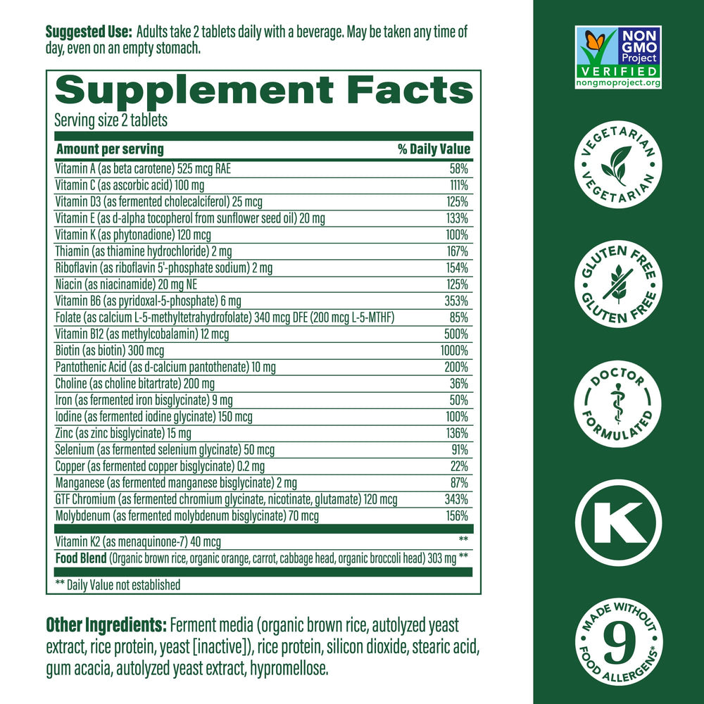 Label and supplement facts of MegaFood Women's 40+ Advanced Multivitamin