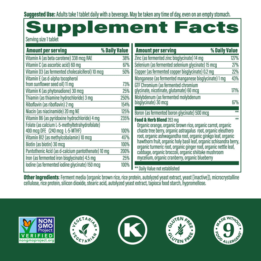 Close-up of MegaFood Women's 40+ daily multivitamin tablet