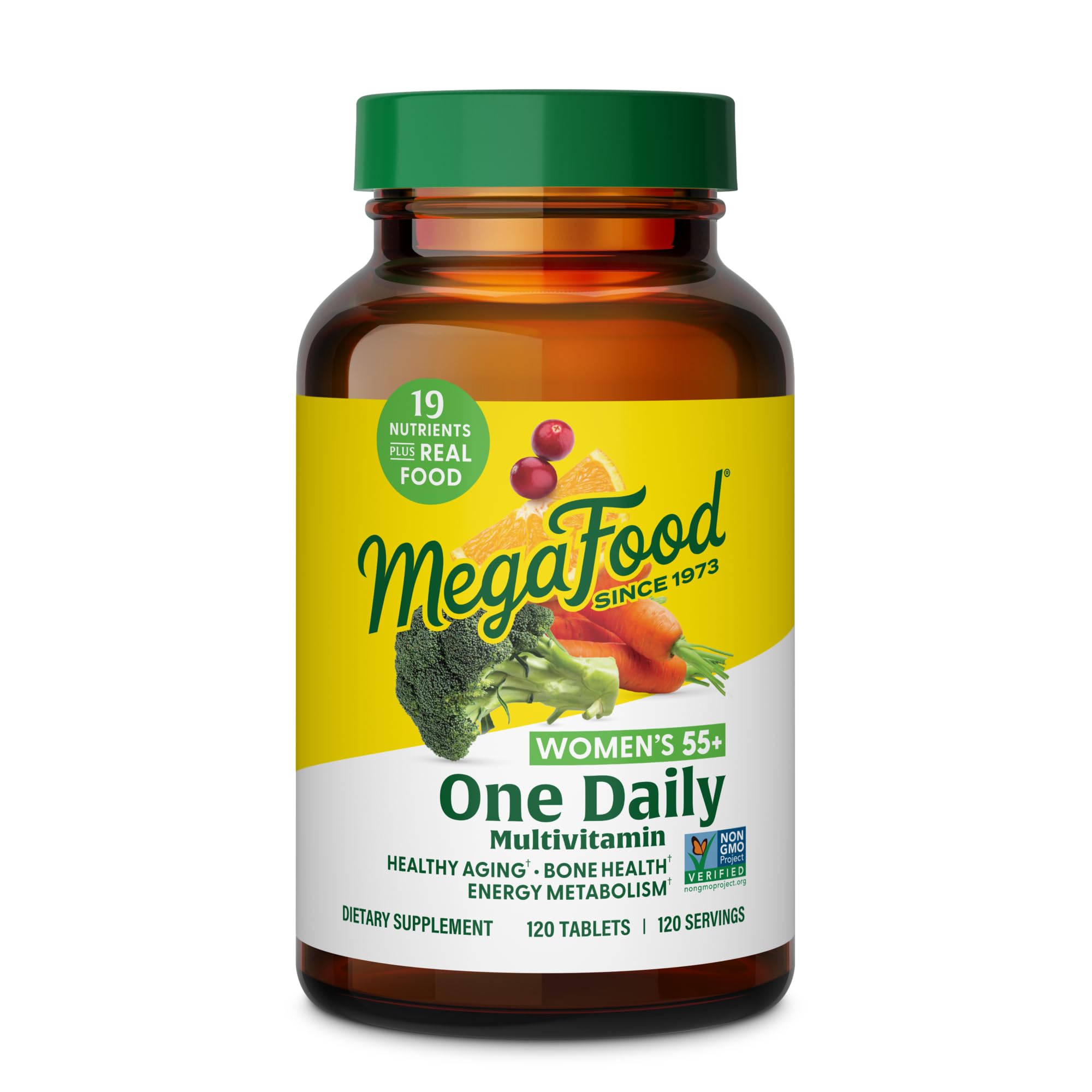 Bottle of MegaFood Women's 55+ One Daily Multivitamin with 120 tabs