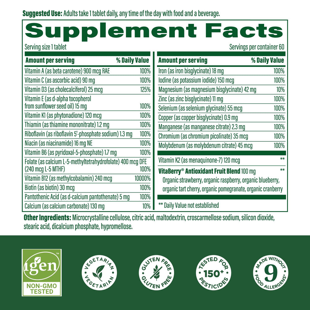 Nutrition label for MegaFood Women's Multivitamin