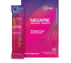 MegPre precision prebiotic stick packs in Pineapple Orange Guava flavor