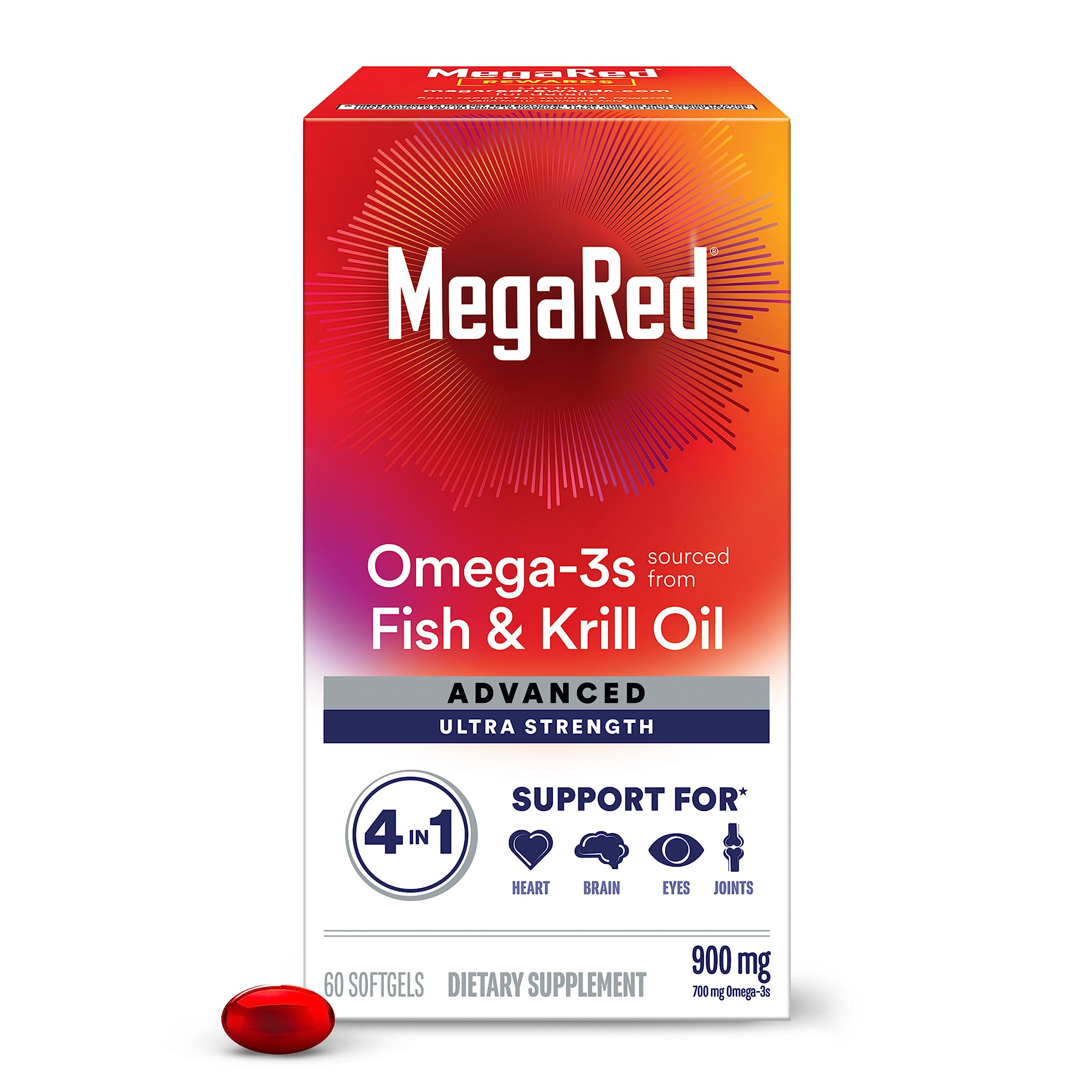 Megared Omega-3 Fish and Krill Oil 900mg bottle front