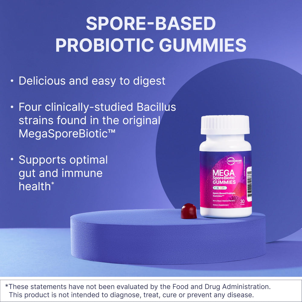 MegaSporeBiotic Kids gummies berry close-up, kid-friendly probiotic snack