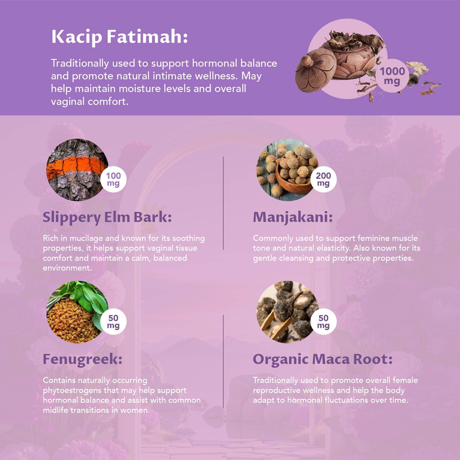 Kacip Fatimah (1000mg) and Manjakni (200mg) per capsule (30:1)
