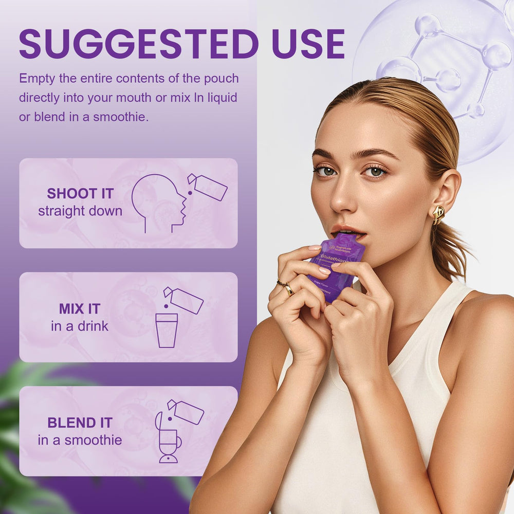 Dissolving MEGNETA powder in water to show grape flavor