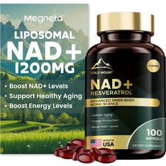 MEGNETA Liposomal NAD+ 1200mg bottle and capsules