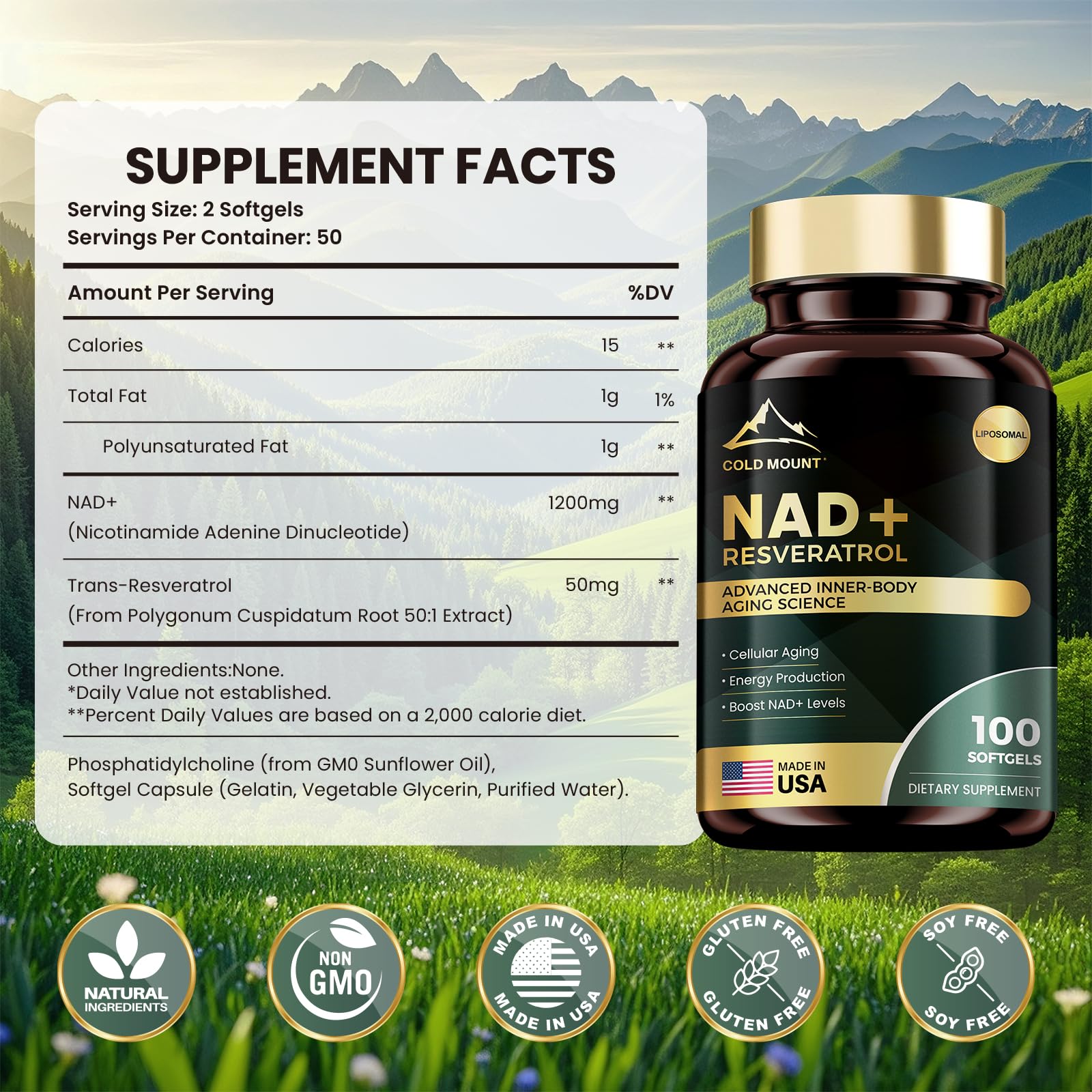Close-up of MEGNETA liposomal NAD+ softgels