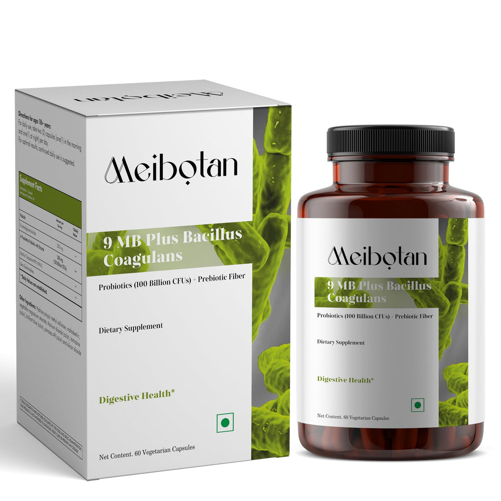 MEIBOTAN Bacillus Coagulans 100 Billion probiotic bottle with 60 vegan capsules.