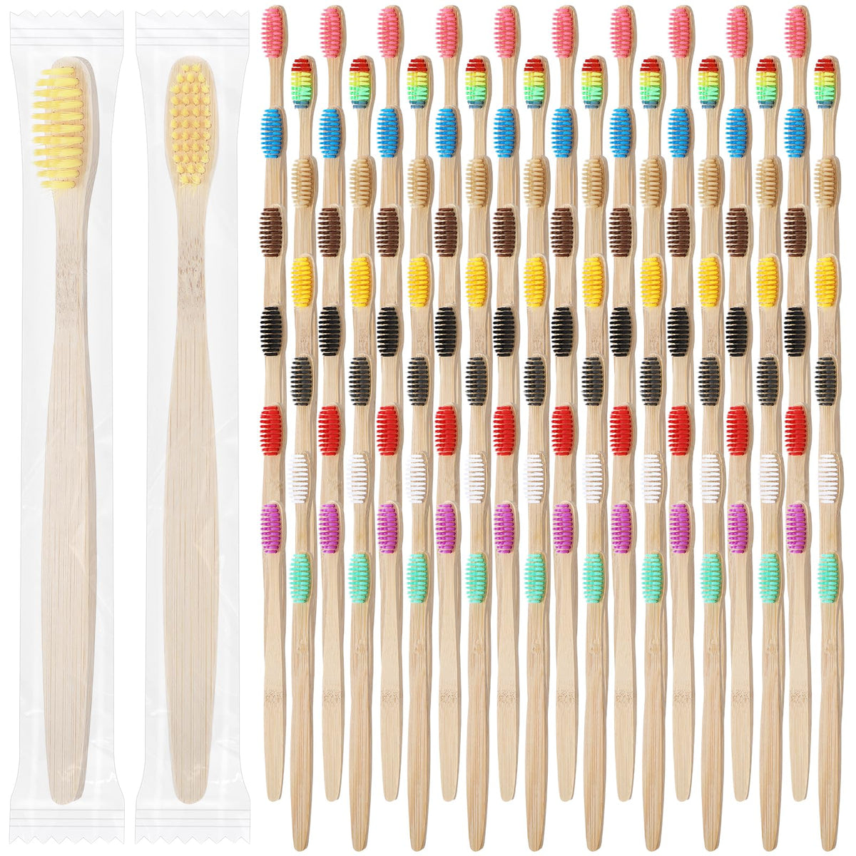 Mekueeex 120-piece bamboo toothbrushes in assorted colors for bulk packaging
