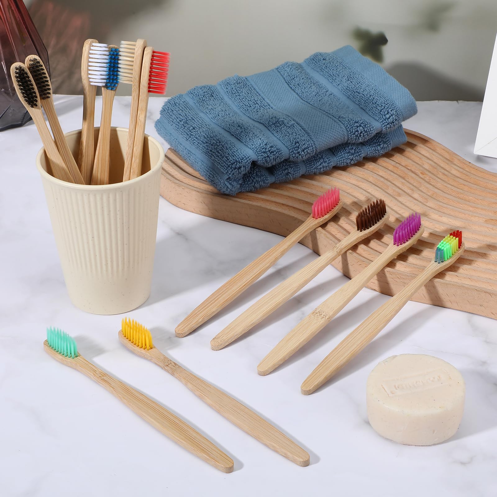 Vegan organic bamboo toothbrushes in 12 color options