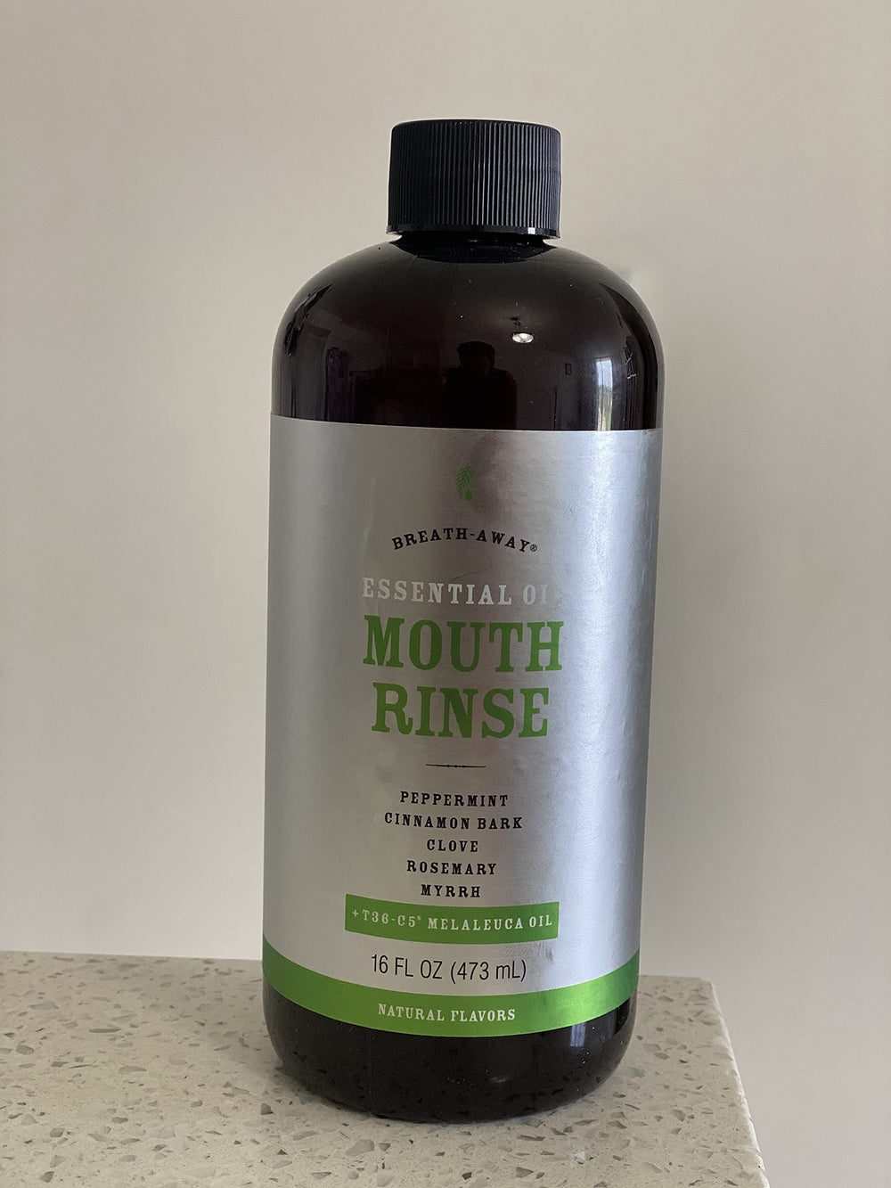 Melaleuca Breath-Away Mouth Rinse 16oz bottle with Peppermint, Cinnamon, Clove, Rosemary and T36-C5 Oil