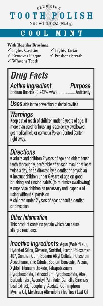 Close-up of Melaleuca Tooth Polish formula with papain, Melaleuca Oil, xylitol and myrrh