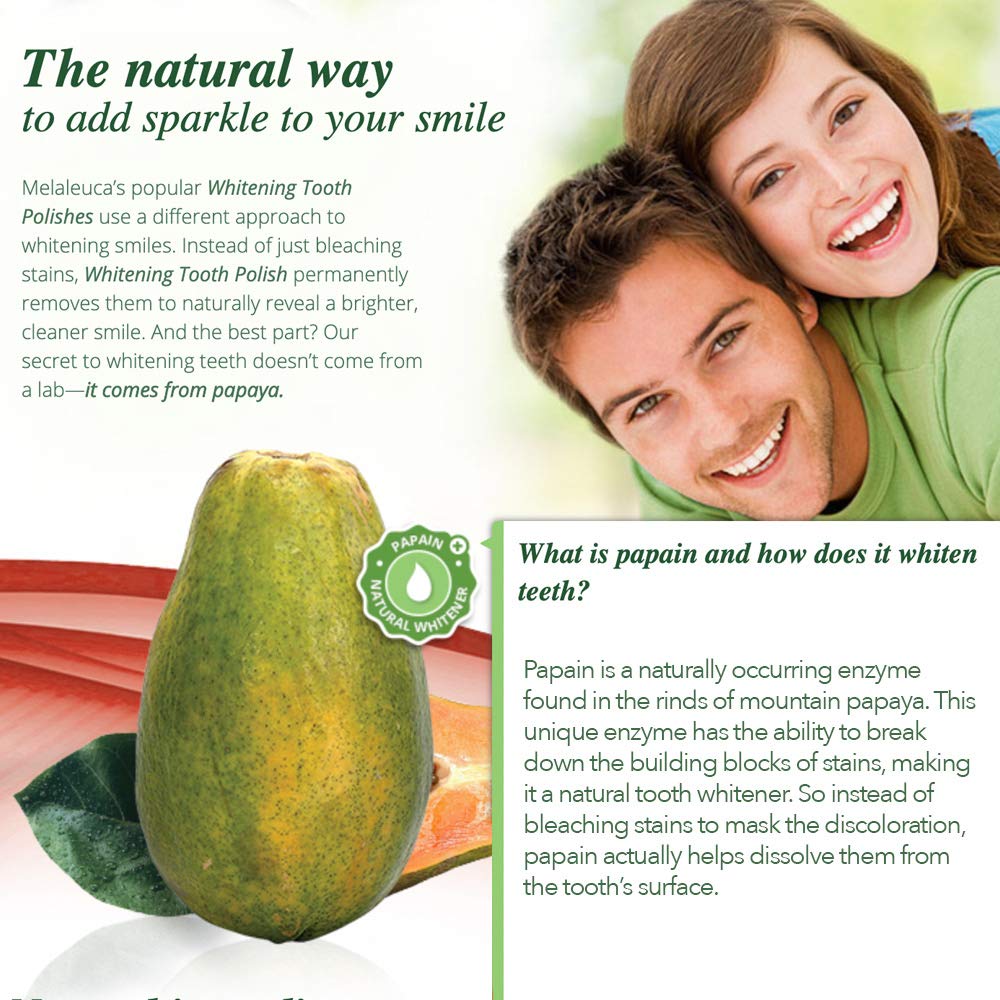 Whitening effect visual on teeth with Melaleuca polish Fresh Mint