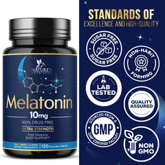 Melatonin 10mg tablets in a clear storage bottle