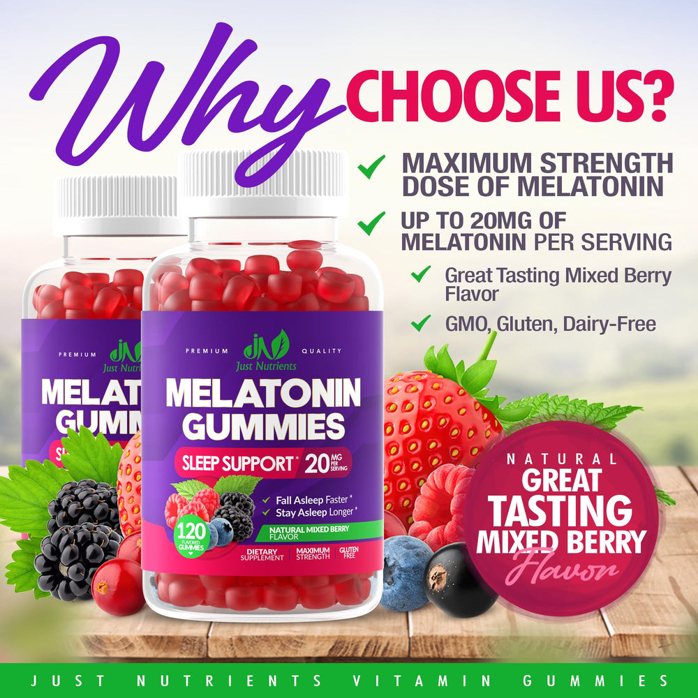 Close-up of Melatonin gummies in mixed berry flavor