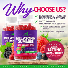 Close-up of Melatonin gummies in mixed berry flavor