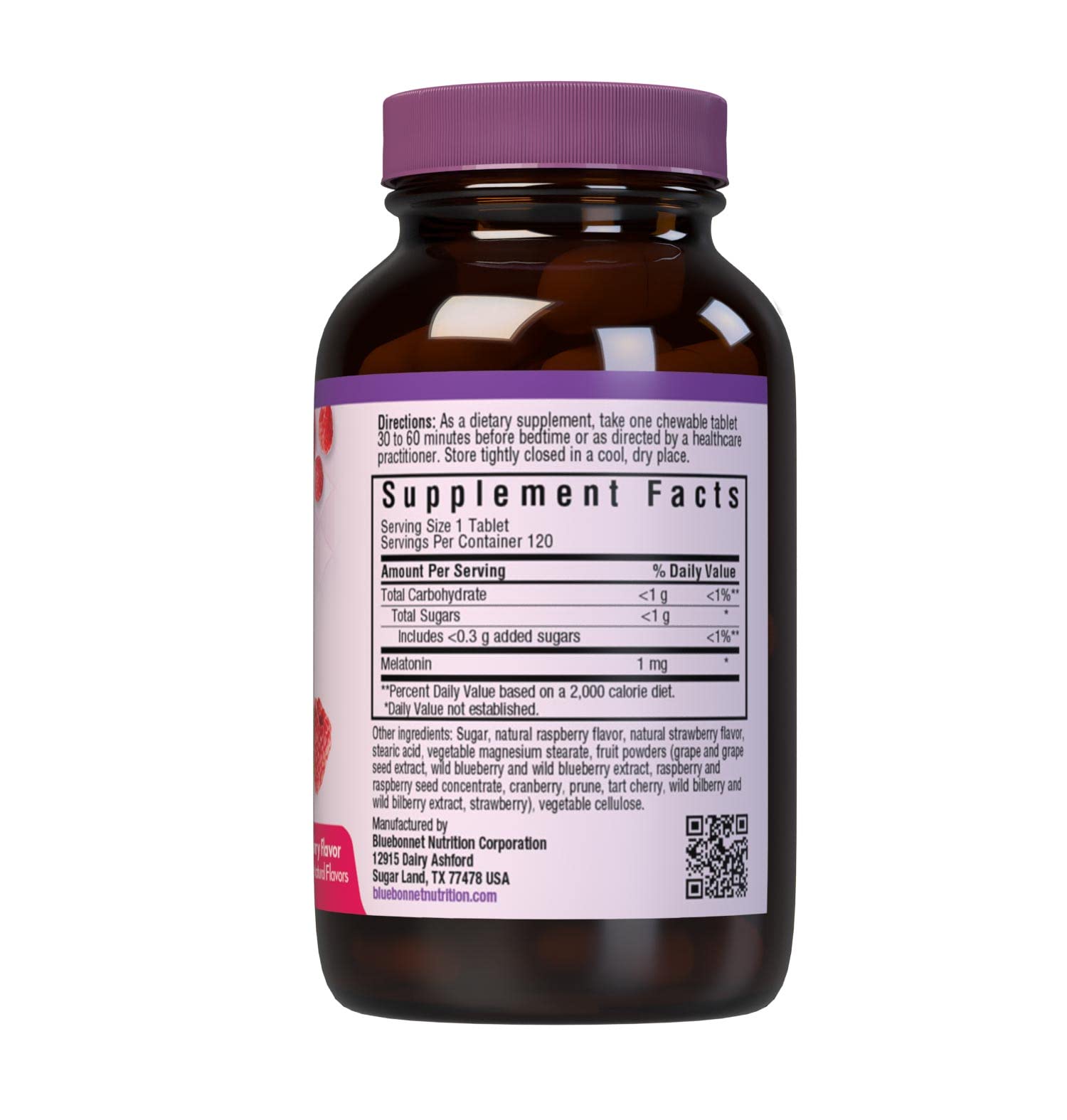 Close-up of fast-acting 1 mg melatonin chewables in raspberry flavor