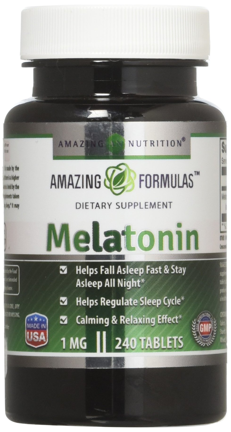 Front view of Amazing Formulas Melatonin 1 mg Tablets bottle