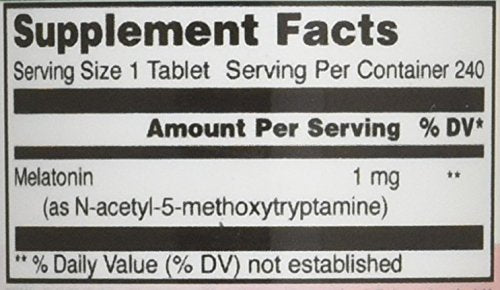 Close-up of Melatonin 1 mg Tablets label with ingredients