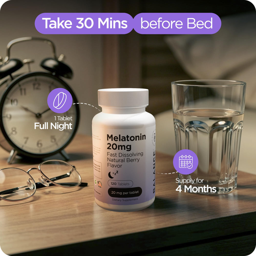 Extended-release 20mg Melatonin tablets illustration