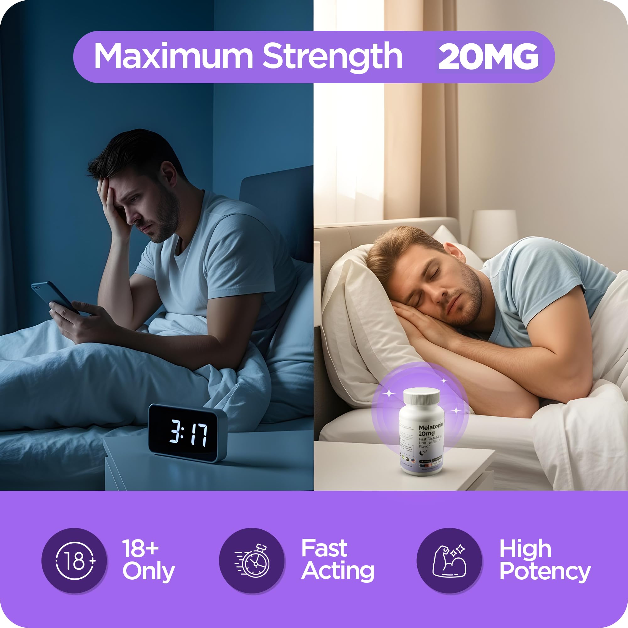 Back label with supplement facts for Melatonin 20mg fast-dissolve