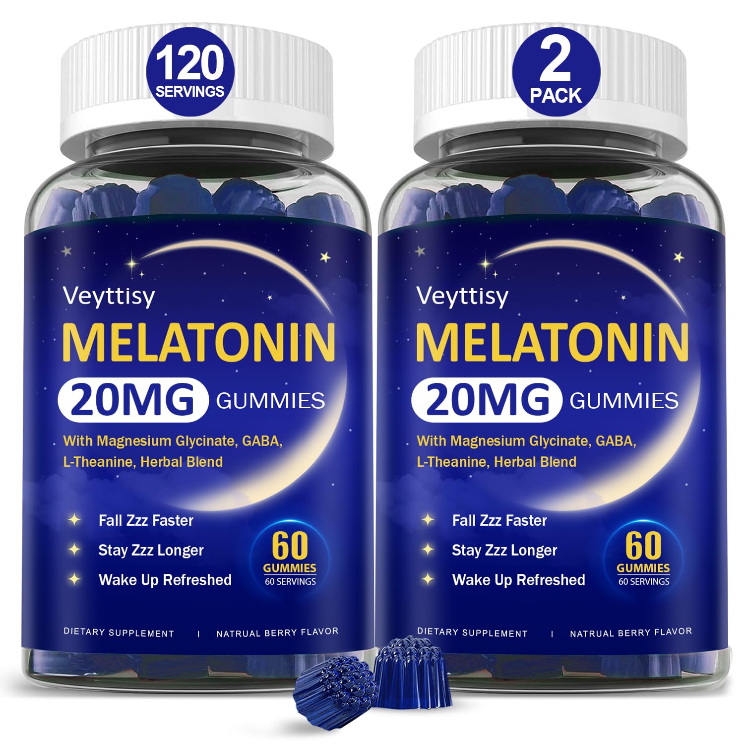 Front view of Melatonin 20mg Gummies for Adults in a bottle