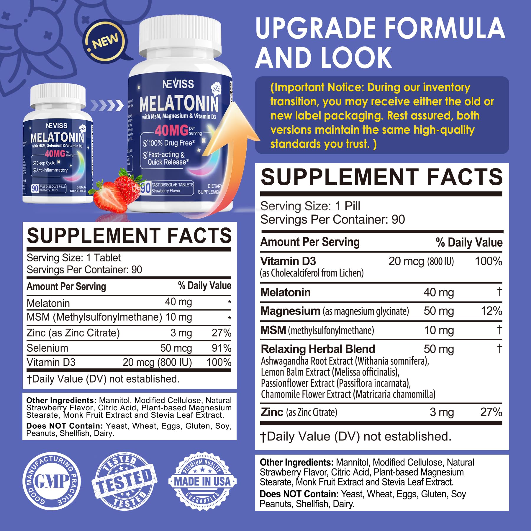 Bottle of Melatonin 40mg with Vitamin D3 & MSM