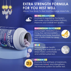 Supplement facts showing Vitamin D3 & MSM with melatonin 40mg