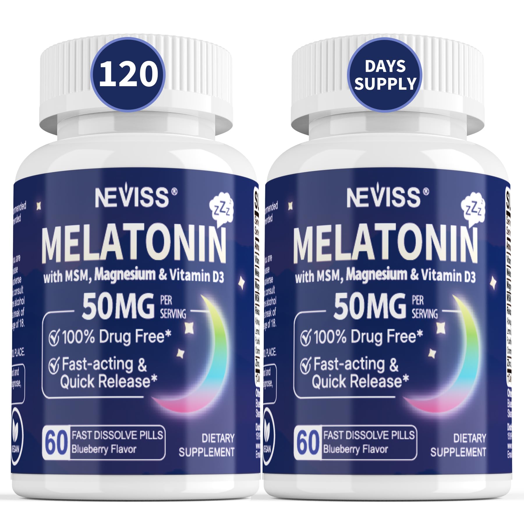 Melatonin 50 mg bottle label with 120 servings