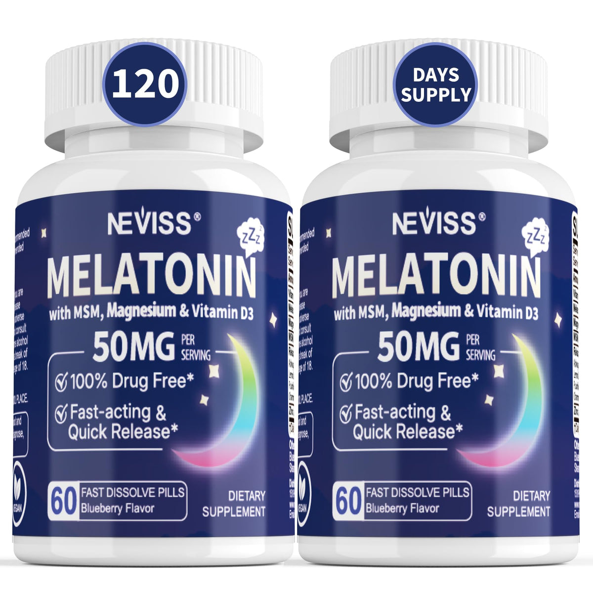 Melatonin 50 mg bottle label with 120 servings