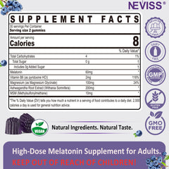 Melatonin 60mg gummies with Ashwagandha, B6, MSM for adults over 50