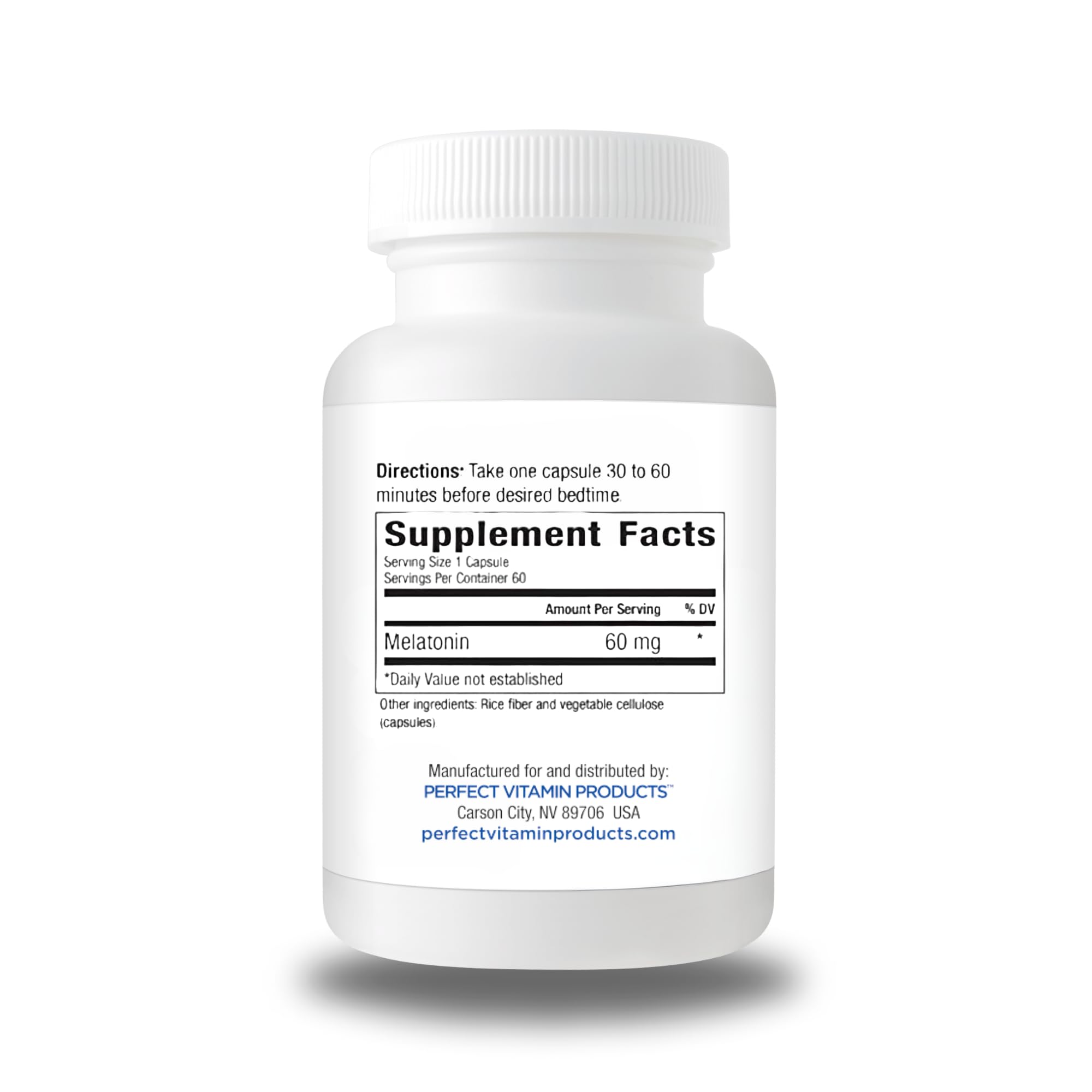 Close-up of 60mg melatonin MAX capsules in vegan, non-GMO formula