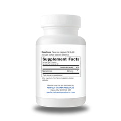 Close-up of 60mg melatonin MAX capsules in vegan, non-GMO formula
