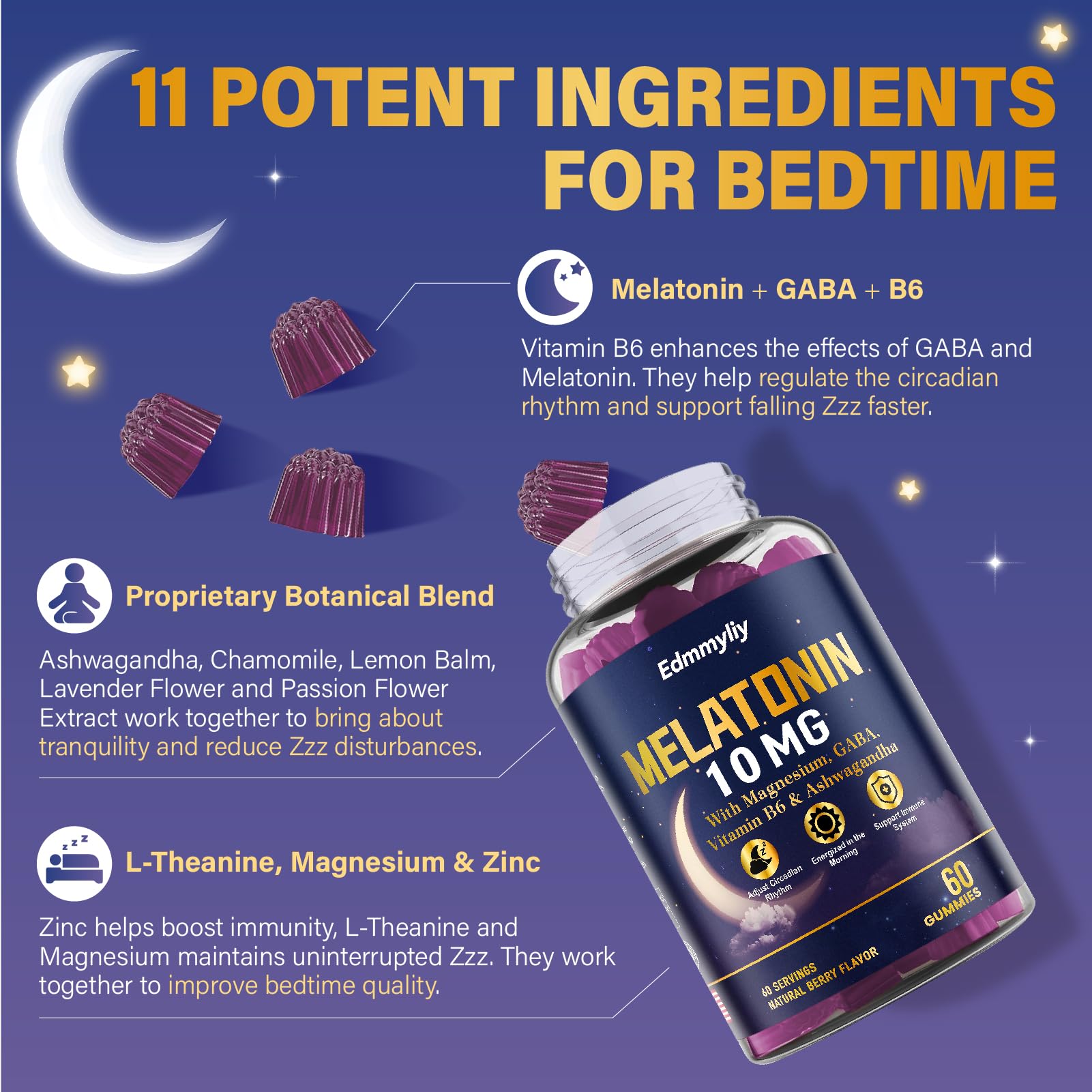 Close-up of a berry-flavored vegan melatonin gummy