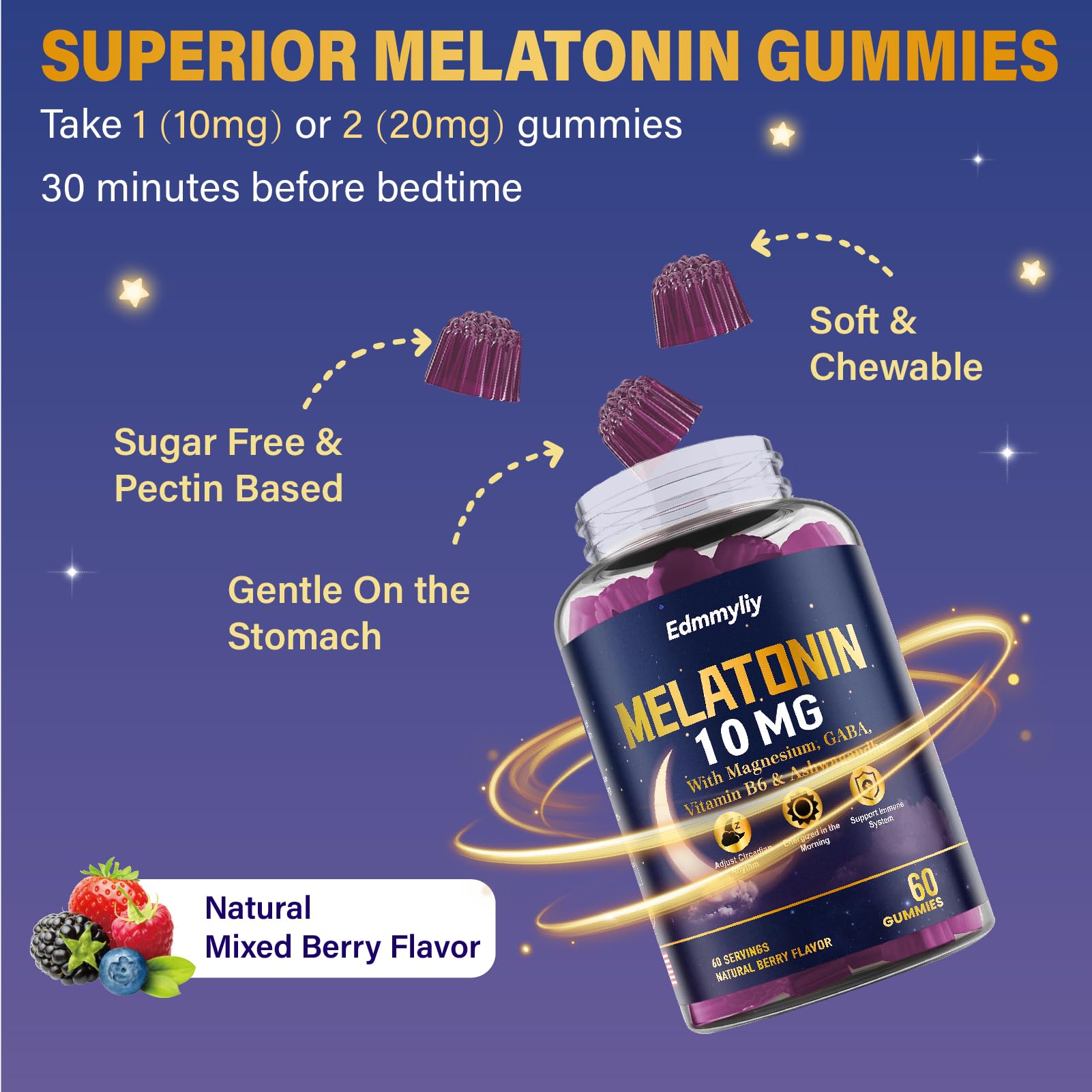 Sugar-free vegan melatonin gummies packaging and label