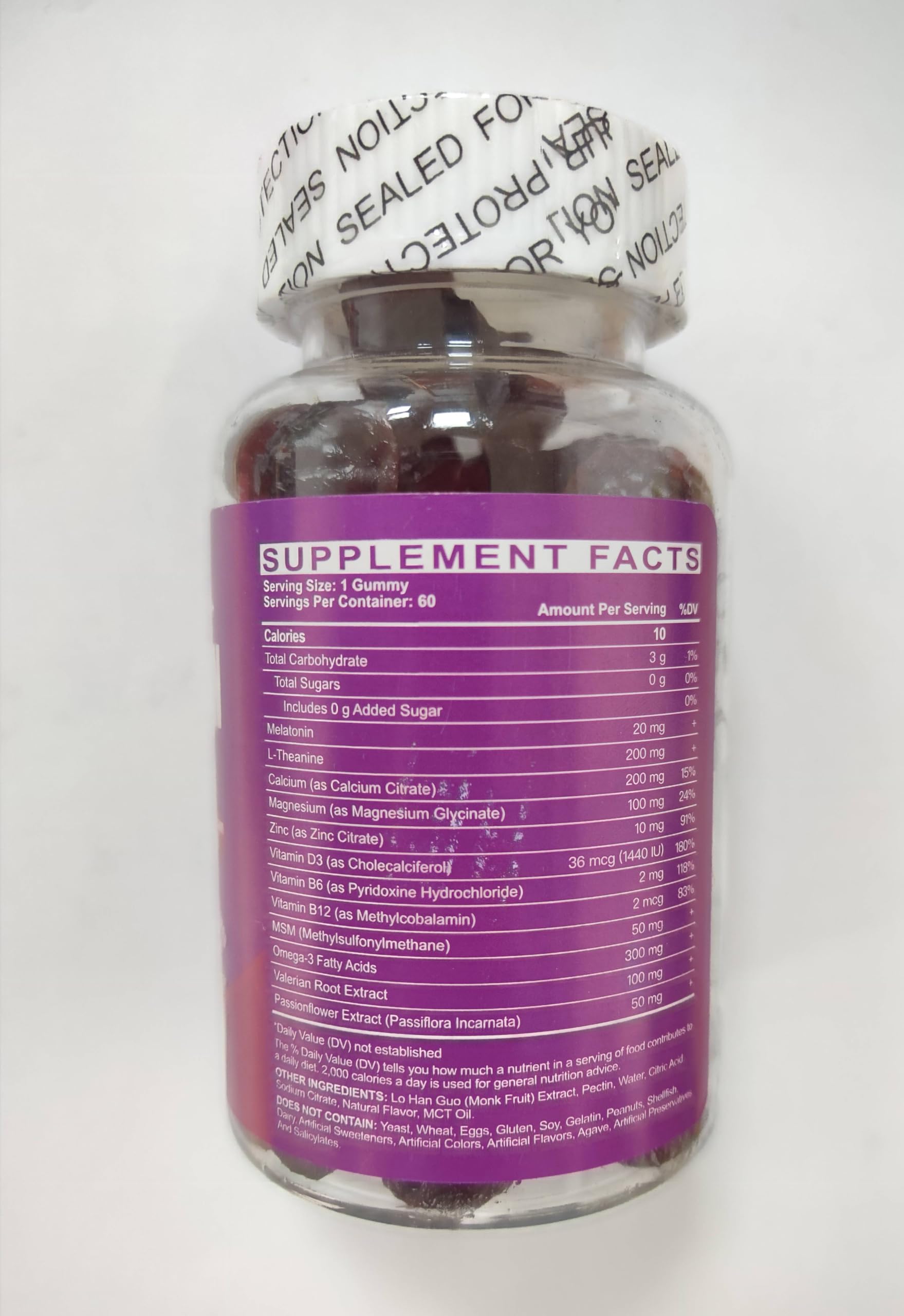 Gummies with label highlighting vegan and Non-GMO attributes