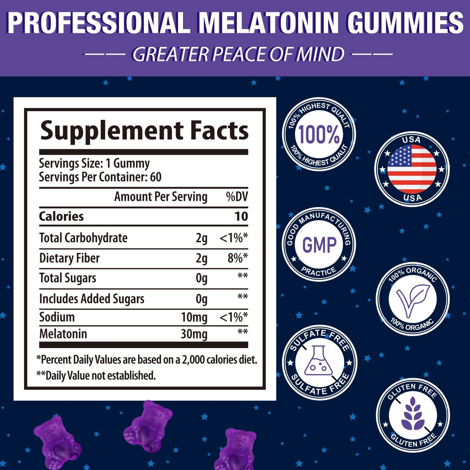 Close-up of Melatonin Gummies 30mg with 30mg dosage