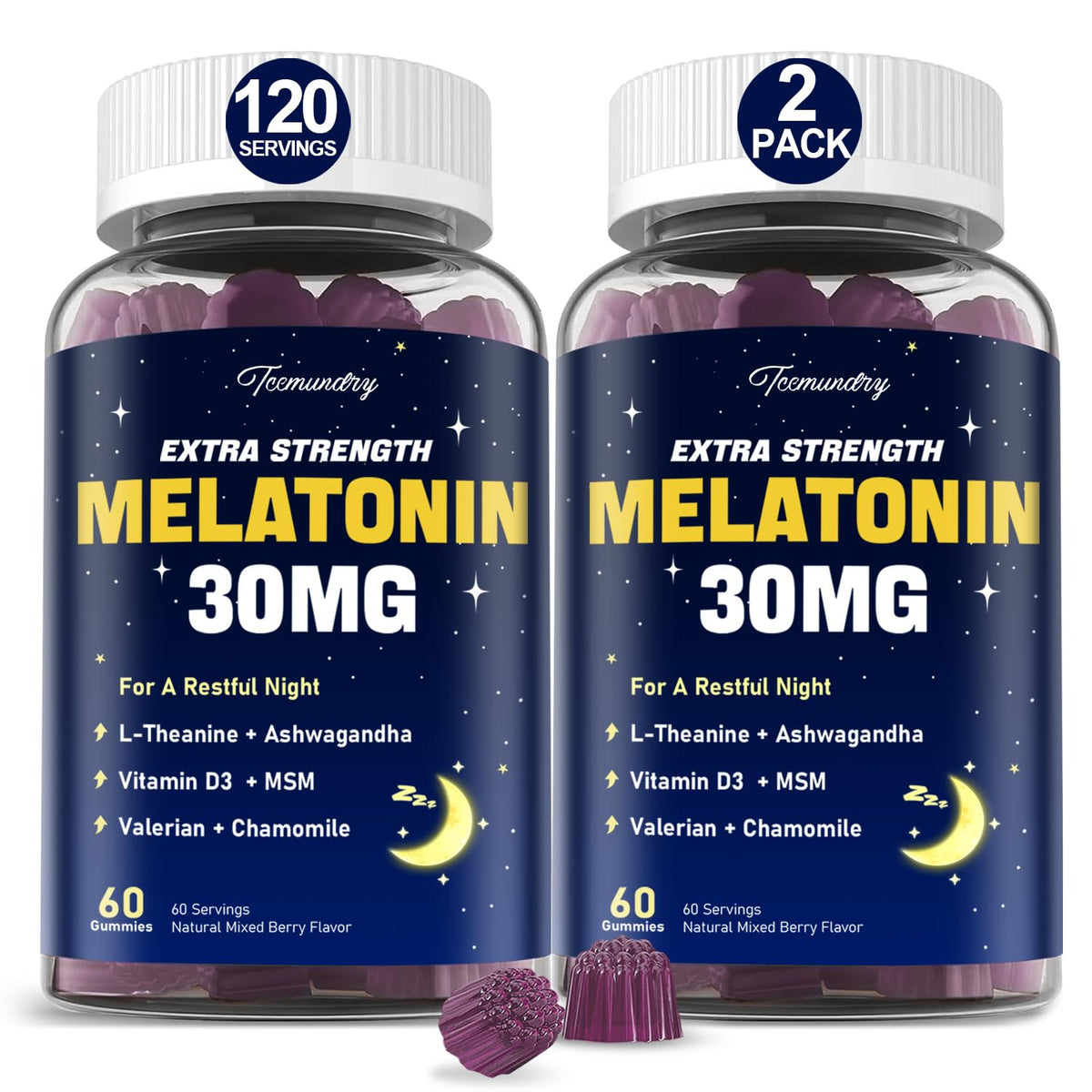Close-up of Melatonin Gummies 30mg for Adults in mixed berry flavor