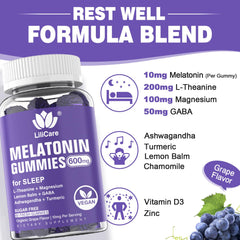 Plant-based vegan melatonin gummies with grape flavor